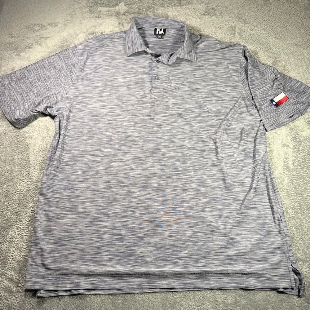 FootJoy Mens XL Golf Polo Shirt Grey‎ Blue Heather Texas Flag Patch Stretch FJ